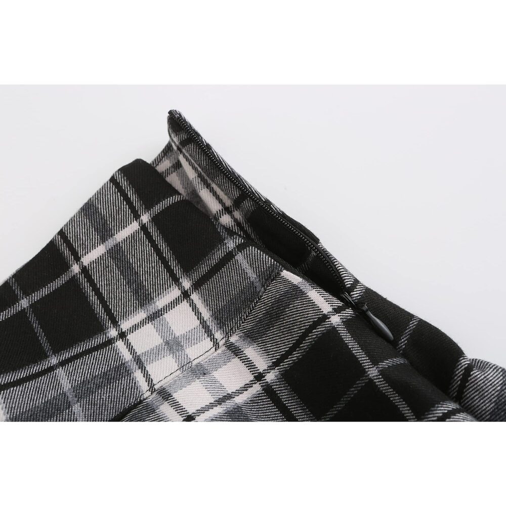 3858 Gothic Punk Plaid Pleated High Waisted Short A-line Flare Mini Skirt - Picture 5 of 6